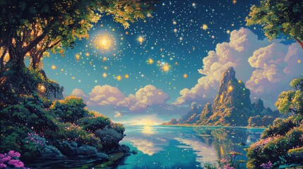 ultravivid outerspace with magic sparkling a pixel oil painting 