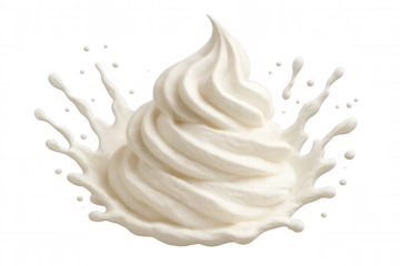Delicious whipped cream splashing, creating a crown shape on a transparent background, perfect for food and dessert projects