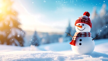 Obraz premium Snowman in snowy landscape