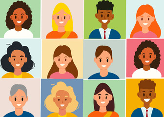 Digital illustration of avatars for online chatroom or remote meeting