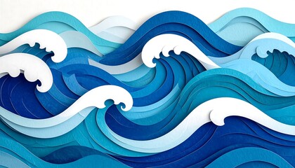 Abstract paper waves in shades of blue