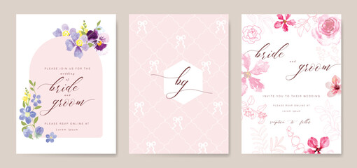 Naklejka na ściany i meble sweet elegant pink botanical Wedding Invitation, floral invite thank you, rsvp modern card Design in leaf and flower water color texture decorative Vector elegant rustic template