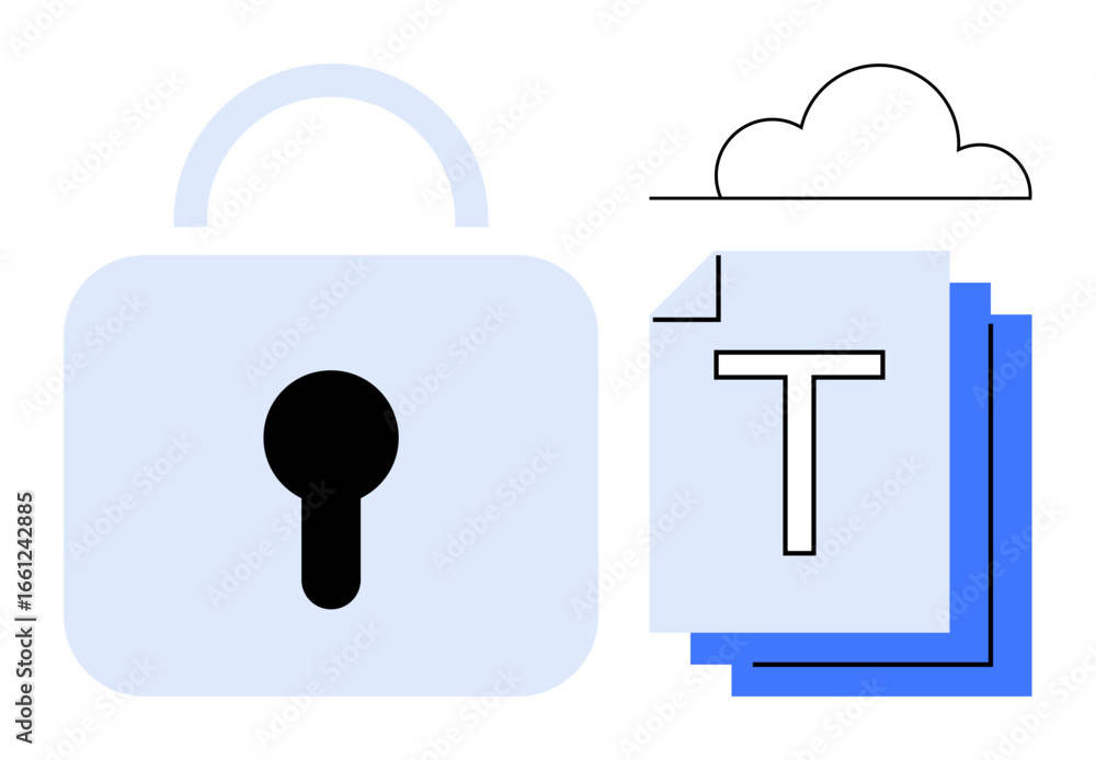 Aufkleber lock securing documents beneath a cloud. ideal for data privacy, file encryption, cloud storage, dig