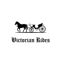Elegant black and white silhouette logo of a Victorian horse-drawn carriage.