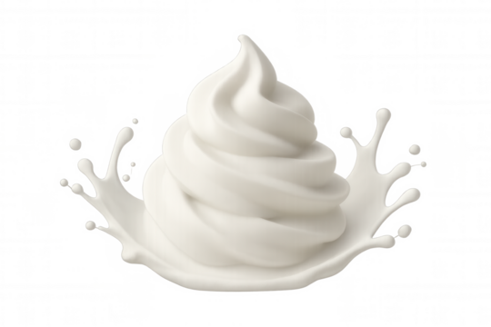 3d rendering of a swirling and splashing whipped cream against transparent background, perfect for food and beverage advertising