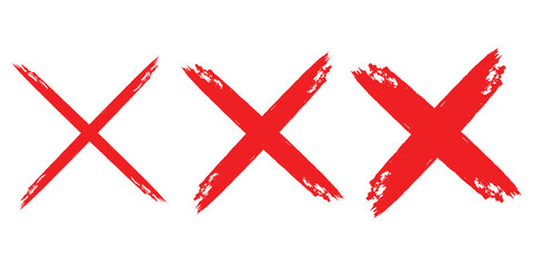 Hand-drawn red cross marker. Grunge red x sign. Check mark icon vector crosses vector illustration. © Hike Studio 444
