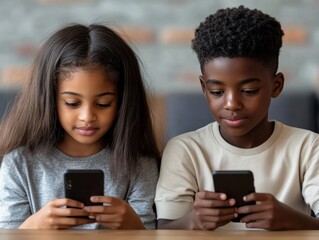 Fototapeta premium selective focus fun conversation about mobile games among children