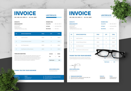 Blue And Black Law Firm Invoice