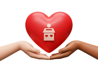 Hands holding a red heart with a voting icon isolated on transparent background, international day of charity