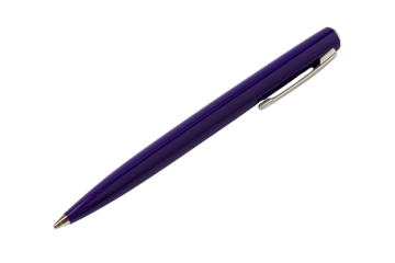 a single shiny purple ballpoint pen with a silver clip for professional use in an office or classroom isolated on a transparent background
