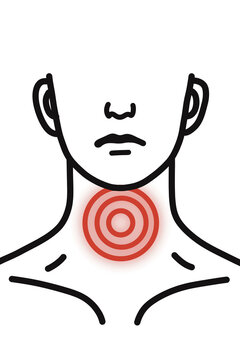 Illustration of throat pain symptom on neck with red target close-up