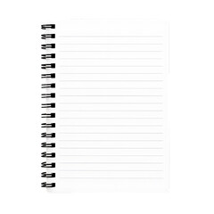 an open spiral bound blank notebook with white lined pages on a gray background isolated on a transparent background