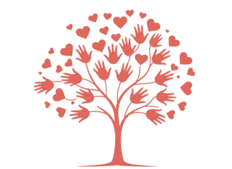 Tree of hands and hearts isolated on transparent background