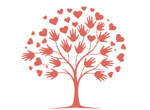 Tree of hands and hearts isolated on transparent background