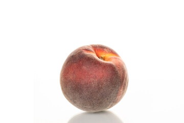 Sweet peaches, close-up, isolated on white background.	