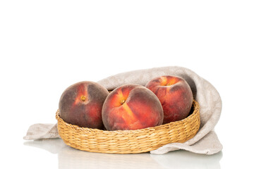 Sweet peaches, close-up, isolated on white background.	