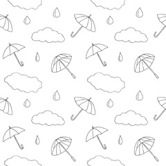 Rainy weather seamless pattern, hand drawing, vector illustration