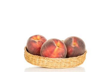 Sweet peaches, close-up, isolated on white background.	
