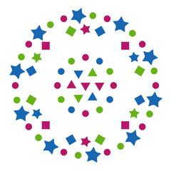 Geometric Mandala Circle, Bright Decorative Pattern with Multicolor Shapes and Stars for Posters, Digital Art, and Modern Backgrounds