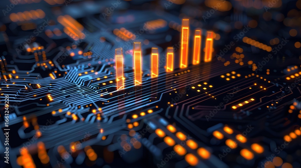 Aufkleber digital data flow on a glowing circuit board, showing future technology and innovation concept