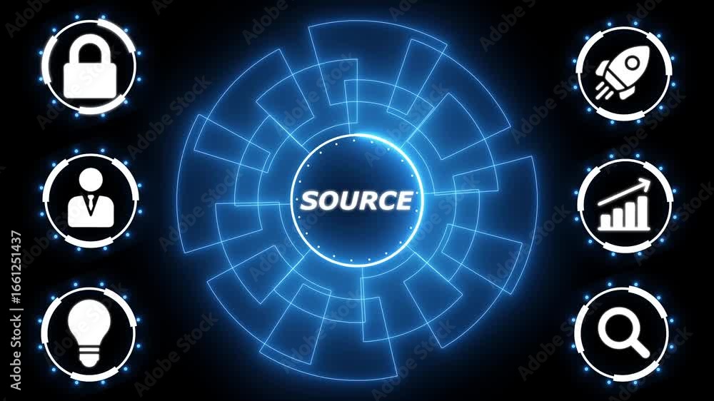 Poster digital source hub futuristic u i elements business growth security idea search rocket launch succes