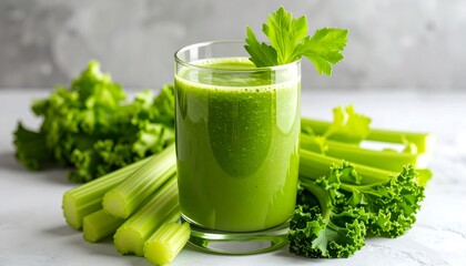 Healthy green celery juice with kale