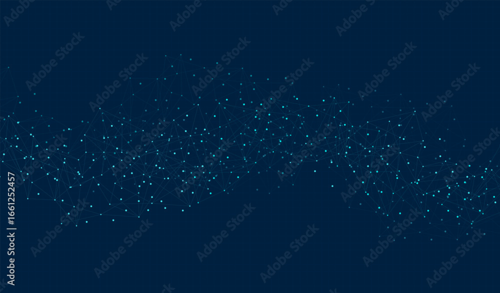 Aufkleber abstract futuristic polygon network with connected dots and lines on dark blue background, technolog