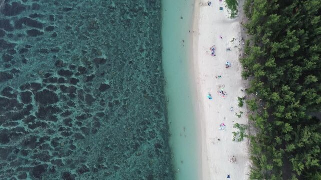 "Vid&eacute;o drone 4K combinant plage paradisiaque et plage volcanique, vues a&eacute;riennes de sable blanc et noir, lagon turquoise et paysages tropicaux spectaculaires pour destination de r&ecirc;ve"