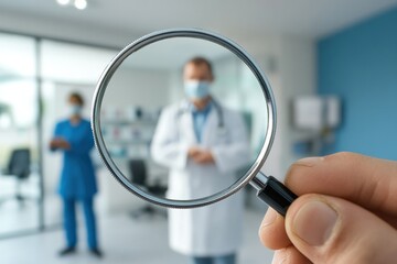 Searching for a Modern Clinic, Close-Up with Magnifying Glass