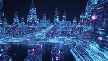 futuristic digital city holographic data cyberpunk world - Powered by Adobe