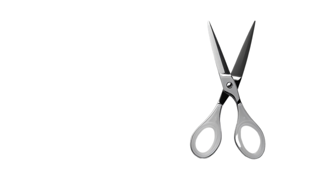 Silver scissors gleam against black. Modern, minimal product shot for crafting, office supply promos, or creative design projects.