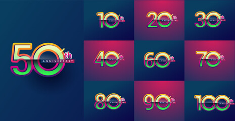 Anniversary logotype design, Modern and Simple Logo, Sets10 - 100th Number Letters, Anniversary Logo for celebration event, invitation, greeting, Party,Fashion, Entertainment