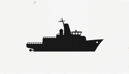 Fototapeta premium Ship silhouette on white background, nautical transport design, copy space