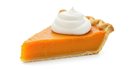 Delicious Slice of Pumpkin Pie with Whipped Cream on White Background 7.