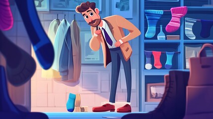 Man choosing socks in a colorful store