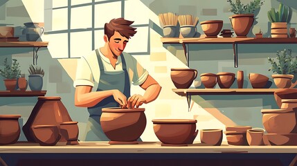 Man crafting pottery in workshop