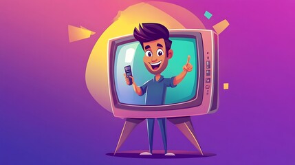 Man emerging from retro tv