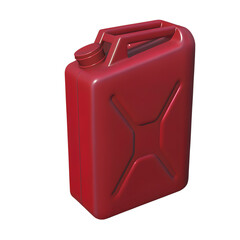 Classic red metal jerrycan fuel container for gasoline or emergency liquids isolated on transparent background