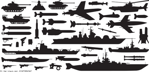 silhouette vector collection of military vehicles ships aircraft and equipment in ai eps jpeg png formats © AIcon Star
