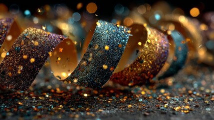 Colorful Glitter Ribbons with Confetti on Textured Background – Festive Party Decoration