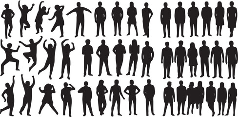 diverse human silhouettes collection of people in dynamic poses social unity and movement vector set