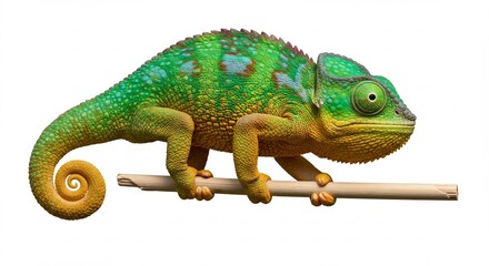 Obraz premium 鮮やか緑色カメレオン 穏やか日光浴びる 精細描写. AI Generated