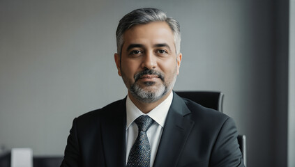 A confident man in a business suit sits at a desk in a stylish office. Sunlight streams through the large window, creating a productive atmosphere for a meeting