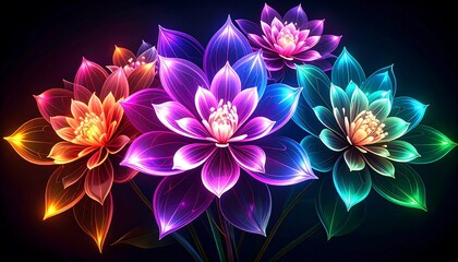 Neon colorful flowers graphic design
