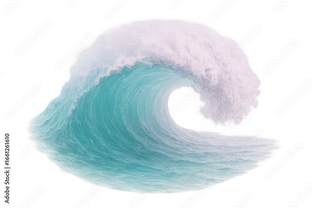 Poster powerful ocean wave curling and breaking with foam, isolated on transparent background, perfect for 