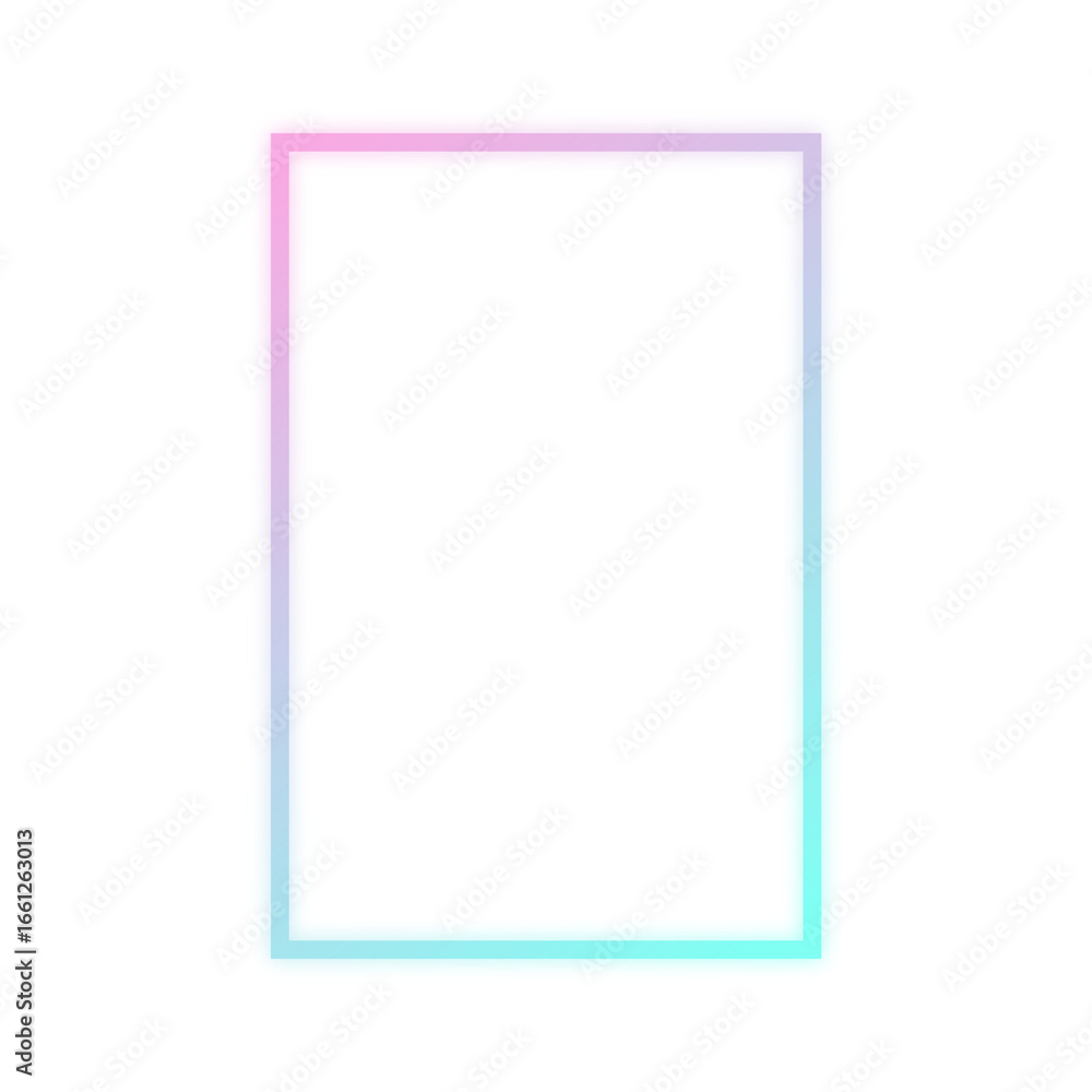 Poster gradient neon rectangle frame on white.