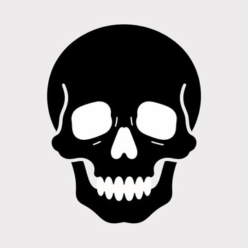 Black Skull Silhouette: Minimalist Death Symbol on White Background