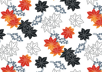 赤とグレーのもみじと萩の壁紙