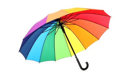 Colorful rainbow umbrella on white background