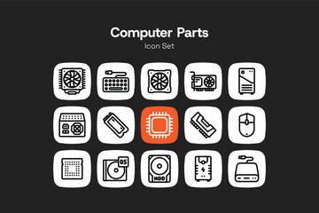 Computer part outline icon design set